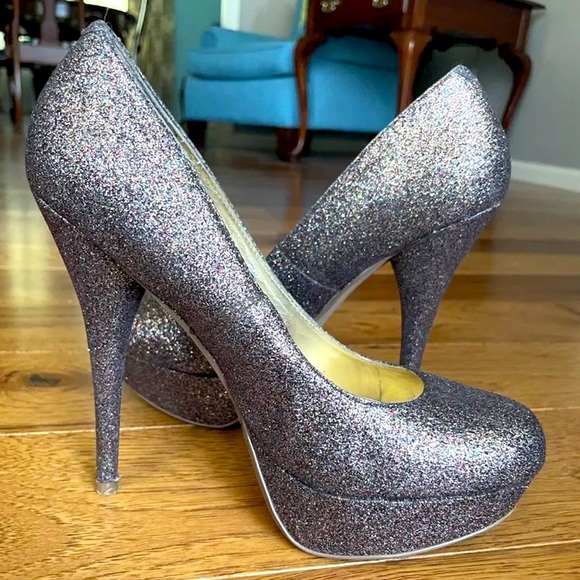 Steve Madden Caryssag Gold Multicolored Glitter Platform Heels Size 8